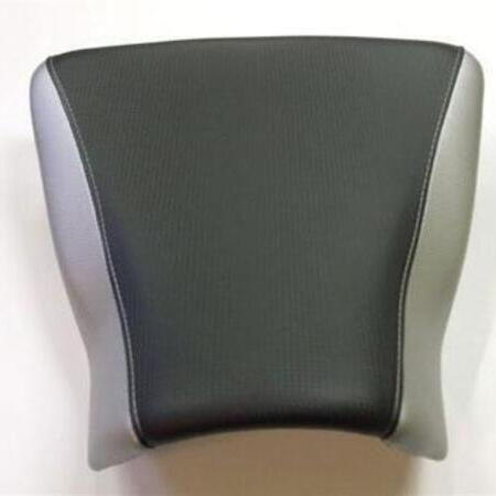 Schwarzer und grauer Motorradsitz auf einer weißen Oberfläche