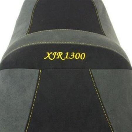 Schwarzer und gelber Motorradsitz mit der Aufschrift XJR1300